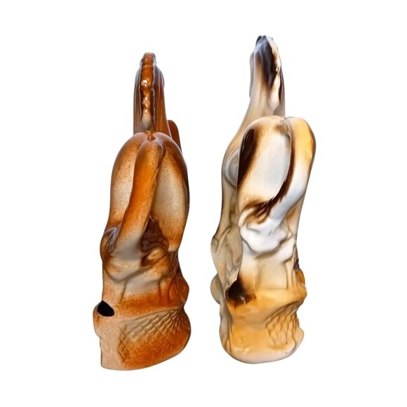 Vintage SET OF 2 Prancing Horse Lusterware Figurines Brown Cream Ceramic Brazil - Picture 4 of 5